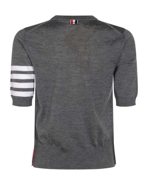 Thom Browne Gray 4 Bar Sheer Sleeved Fine-Knitted T-Shirt