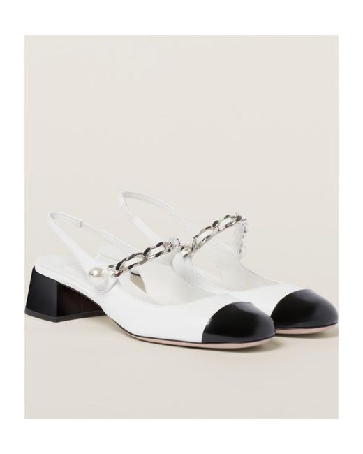Miu Miu White Chain Detail Patent Slingback Pump