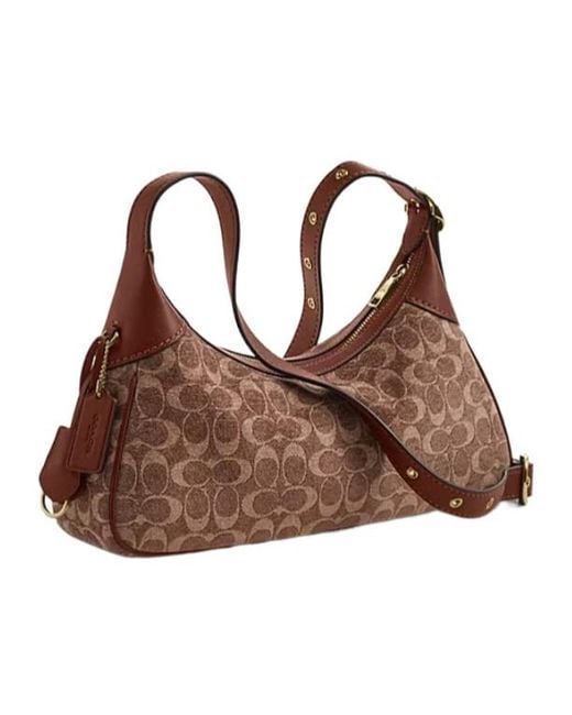 COACH Brown Ella Small Rope Velvet Shoulder Bag