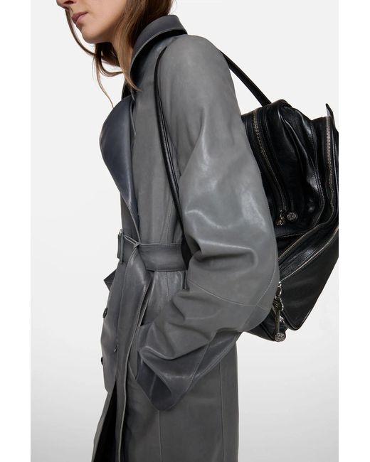 Acne Gray Double-Breasted Leather Coat