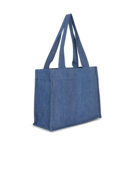 Ganni Blue Logo Embroidered Denim Tote Bag
