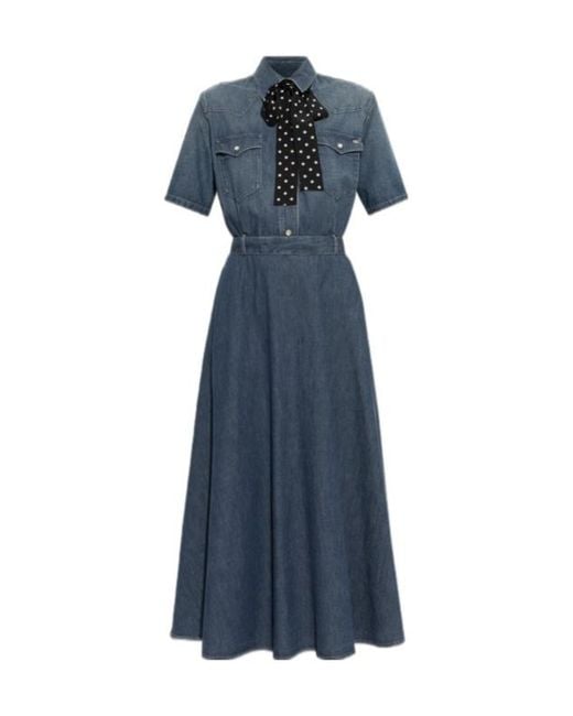 Valentino Blue Collared Short-Sleeved Dress