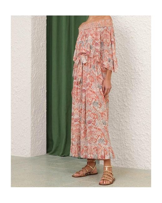 Zimmermann Pink Off-Shoulder Ruffled Maxi Dress