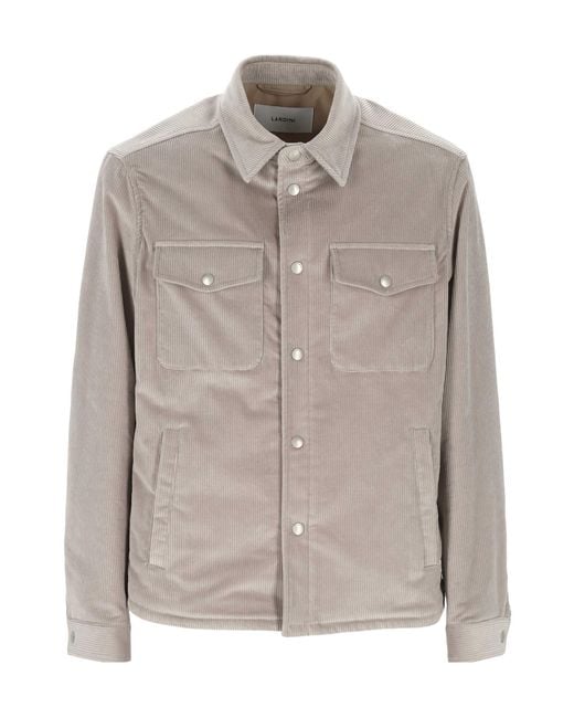 Lardini Gray Long Sleeved Snapped Corduroy Overshirt for men