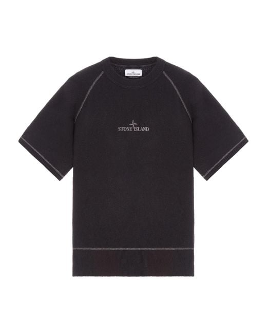 Stone Island Black Logo-Embroidered Short-Sleeve Jumper for men