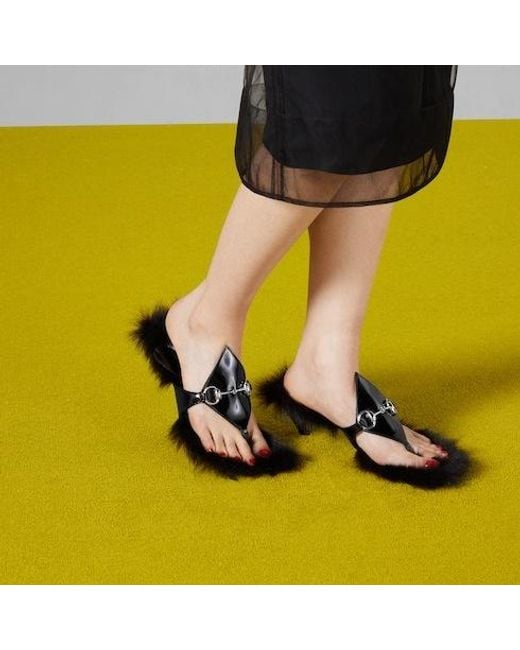 Gucci Black Horsebit Thong Sandals