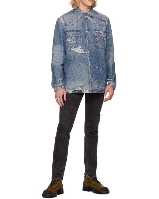 DIESEL Blue Distressed Denim Shirt for men