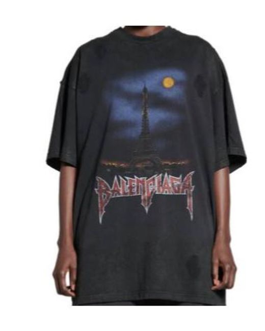 Balenciaga Black Paris Moon Vintage Oversized T-Shirt for men