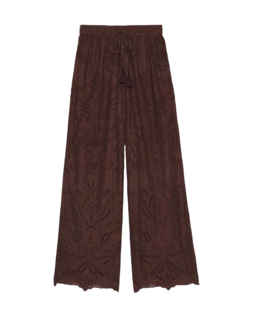ERMANNO FIRENZE Brown Broderie Wide-Leg Pants