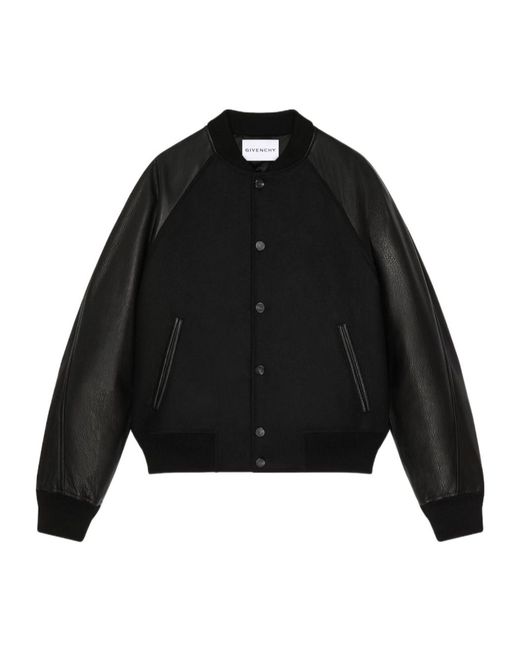 Givenchy Black Apos;S Mixed Material Wool And Leather Bomber Jacket for men