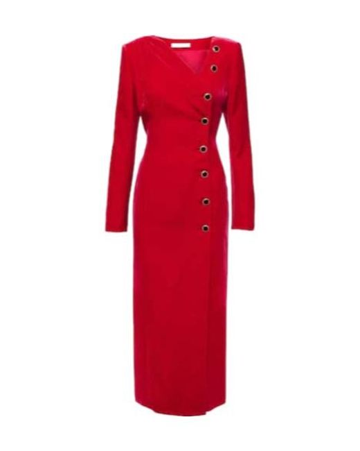 Alessandra Rich Red Velvet Midi Dress
