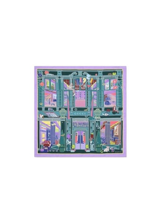 Gucci Blue Printed Silk Twill Carr