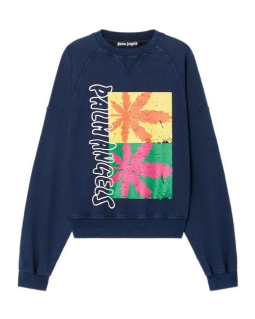 Palm Angels Blue Palm-Leaf-Print Sweatshirt for men