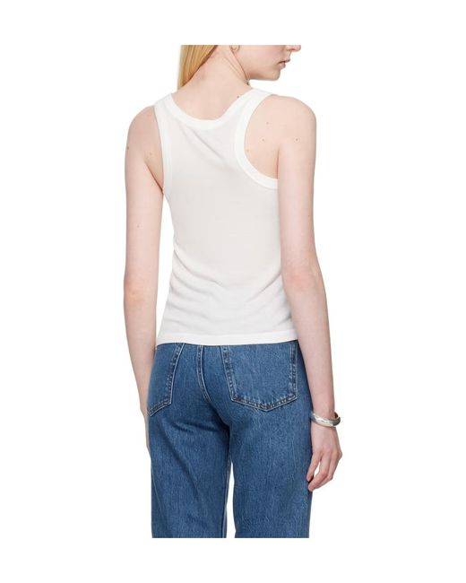 Anine Bing White Crewneck Sleeveless Ribbed Tank Top