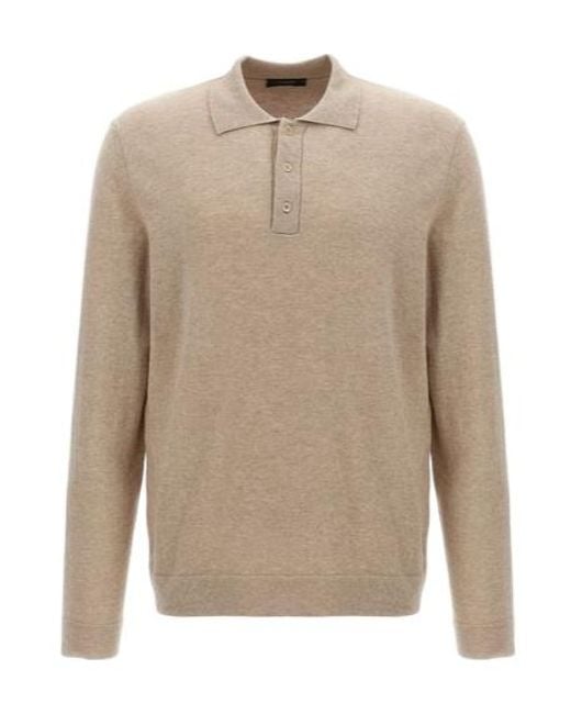 Zanone Natural Long-Sleeved Fine-Knit Polo Shirt for men