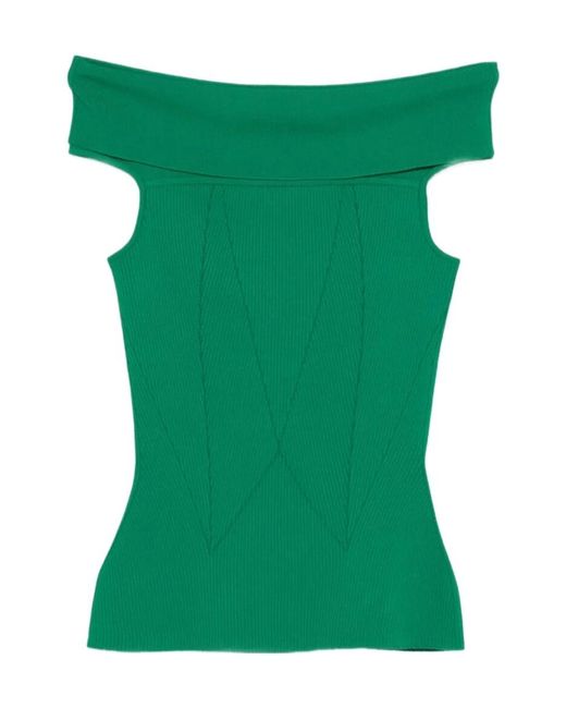 Givenchy Green Off-Shoulder Ribbed Top