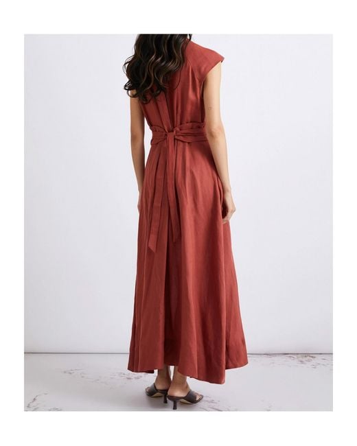 Marella Red Pure Linen Shirt Dress