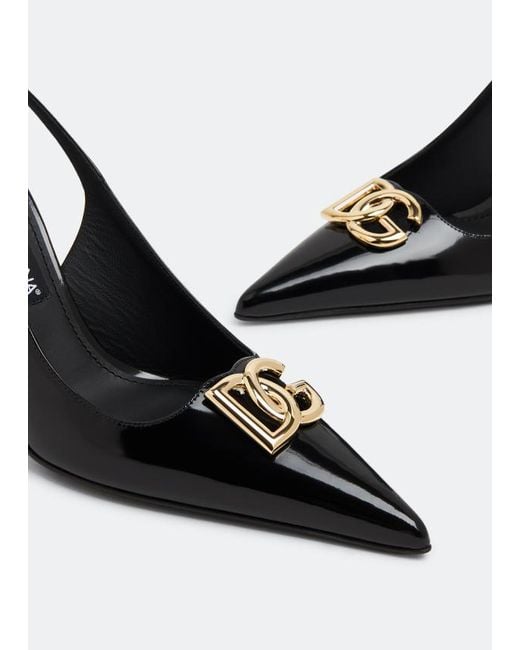 Dolce & Gabbana Black Logo Plaque Pointed Toe Slingback Pumps