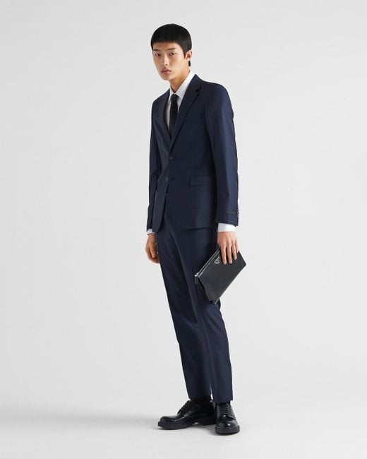 Prada Blue Single-Breasted Wool Suit for men