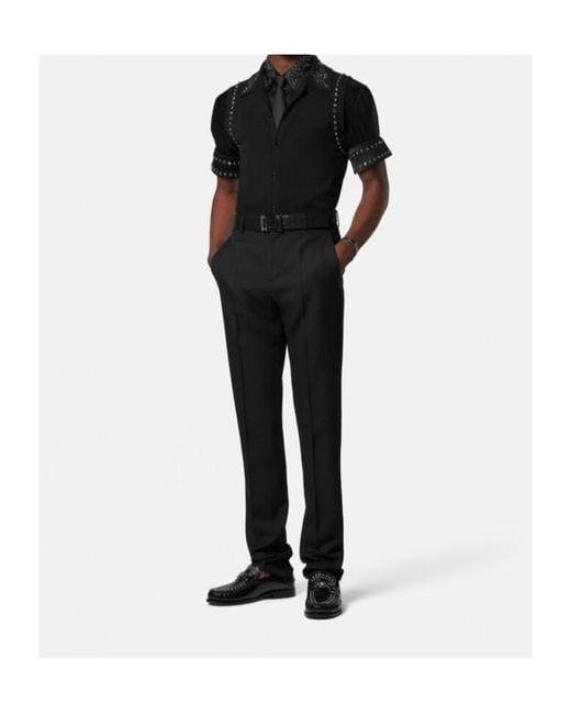 Versace Black Embellished Sleeveless Knitted Top for men