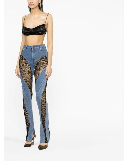 Mugler Blue Lace-Panel Skinny Jeans