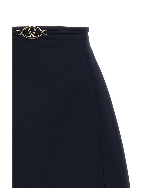 Valentino Blue Logo Plaque High Waist A-Line Skirt