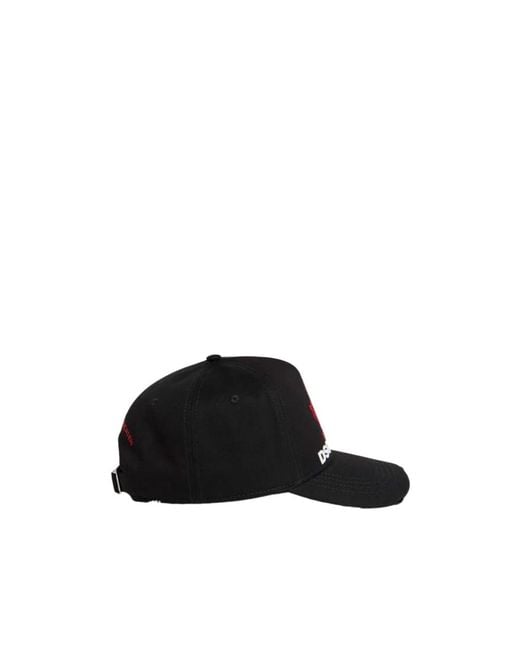 DSquared² Black Logo-Print Distressed Baseball Cap for men