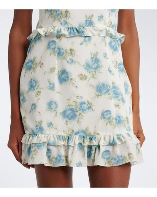 Alessandra Rich Blue Ruffled Floral Print Dress
