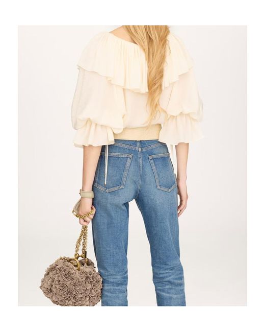 Chloé White Chloé Ruffled Long-Sleeve Blouse