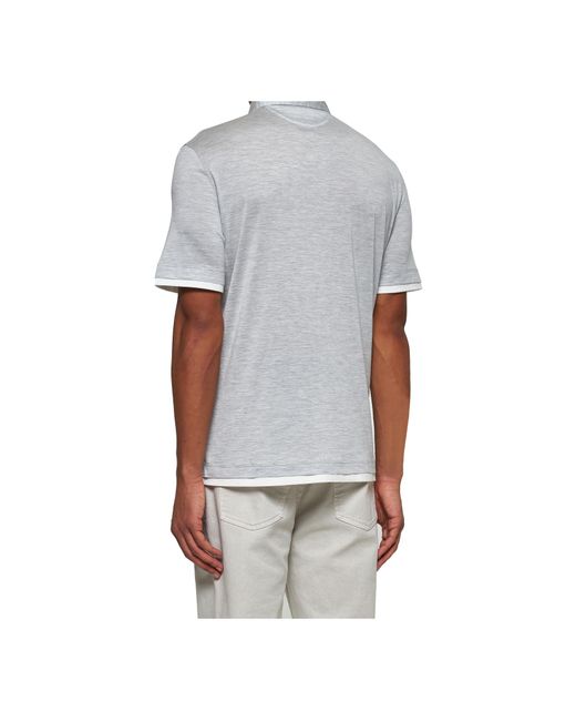 Brunello Cucinelli Gray Double-Layered Straight Hem Polo Shirt for men