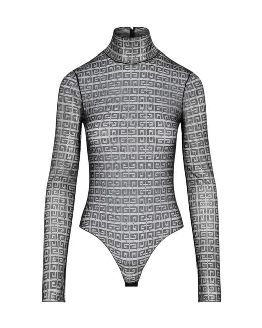 Givenchy Gray 4G Motif Long-Sleeved Bodysuit