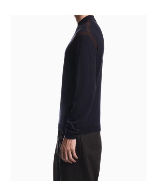 Emporio Armani Blue Lyocell Blend Sweater With Inlay Details for men