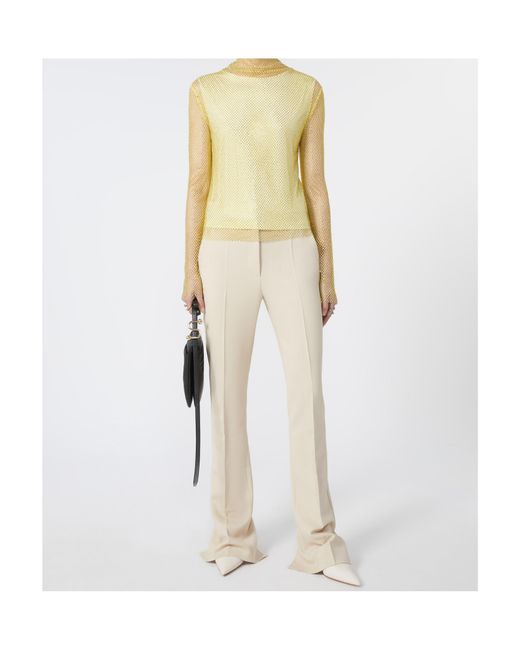 Sportmax Yellow Mesh T-Shirt With Rhinestones