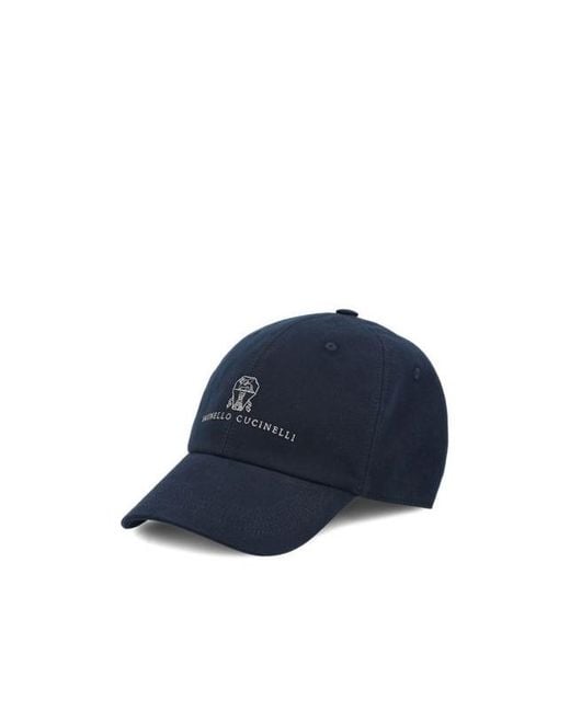 Brunello Cucinelli Blue Logo Embroidered Baseball Hat for men