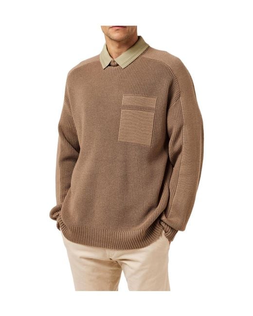 Boss Brown Mock-Neck Knit Sweater for men