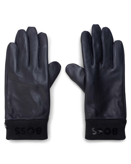 Boss Blue Leather Gloves for men