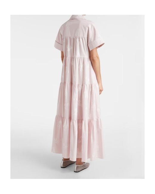 Erdem Pink Embroidered Tiered Cotton Shirt Dress