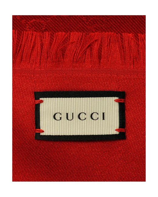 Gucci Red Silk Wool Gg Jacquard Shawl