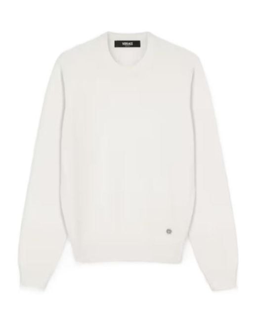 Versace White Logo-Plaque Crewneck Jumper