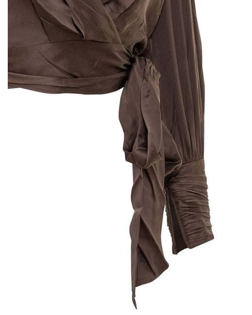 Zimmermann Brown Cropped Silk Wrap Top