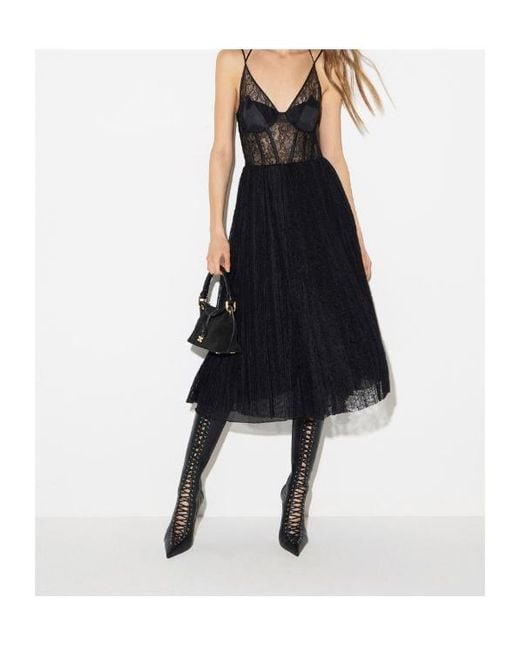 Elisabetta Franchi Black Lace-Panelled Pleated Midi Dress