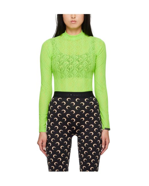 MARINE SERRE Green Translucent Long-Sleeved T-Shirt