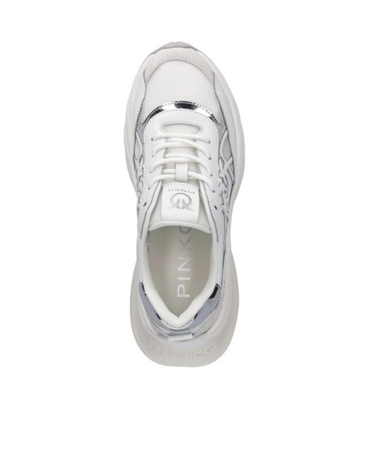Pinko White Logo Detailed Lace-Up Sneakers