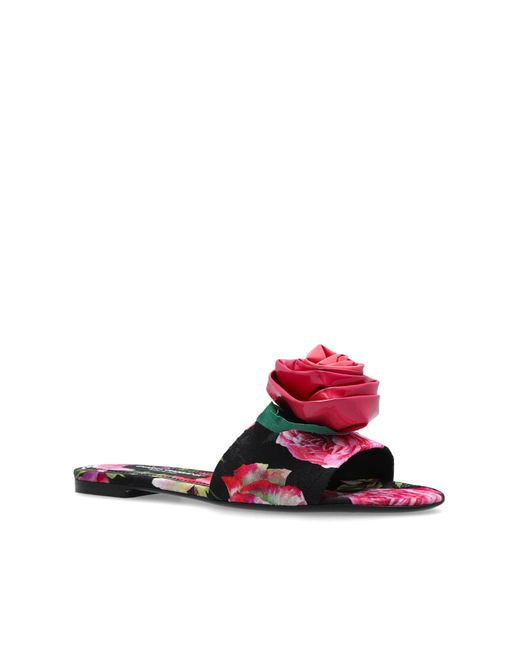 Dolce & Gabbana White Floral Detailed Slip-On Slides