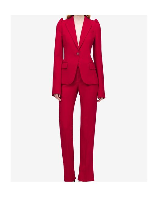 McQueen Red T-Bar Detailed Single Breasted Blazer