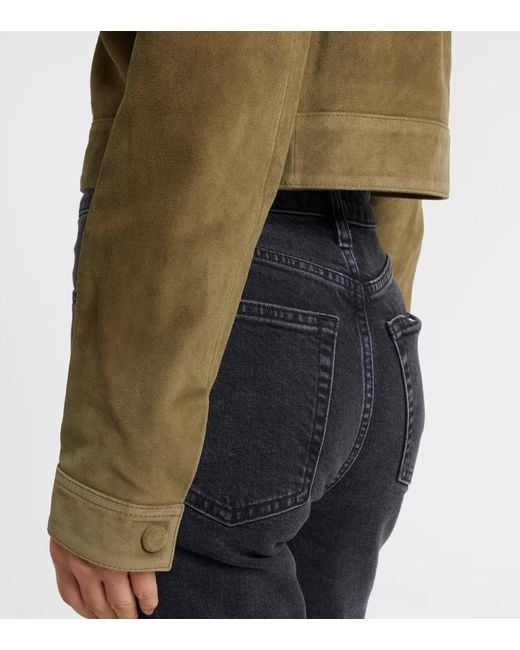 FRAME Green Button-Front Leather Jacket