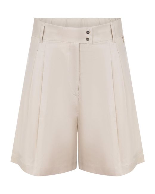Herno White Pleated High-Waist Shorts
