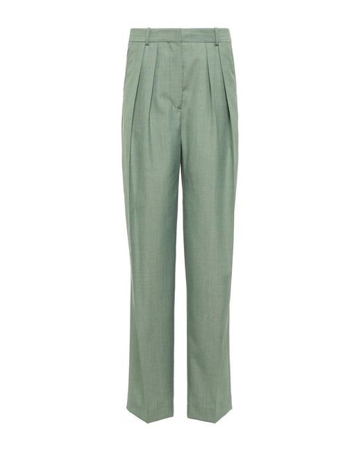 Victoria Beckham Green High-Waisted Pleated Wide-Leg Trousers