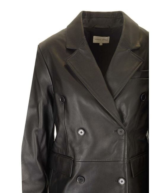 Loulou de Saison Black Benetra Double Breasted Leather Jacket