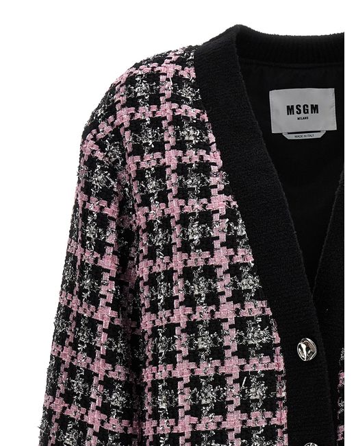 MSGM Black Button Up Tweed Cardigan